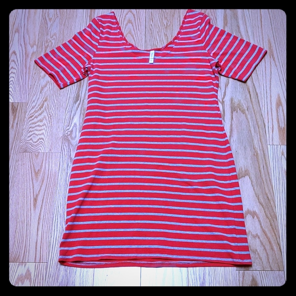 Red and grey striped sleep shirt